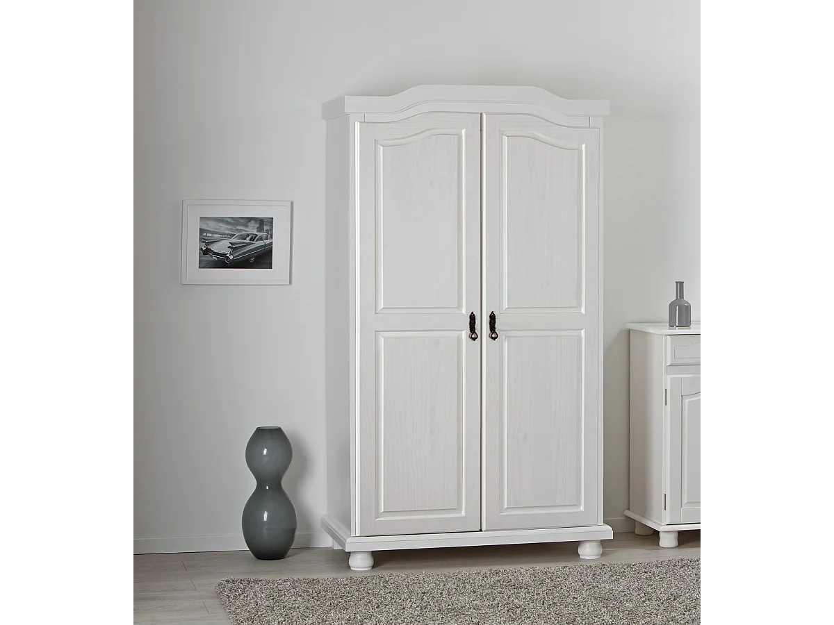 Armoire Rustique 2 Portes Blanc, Dim : 56 x 104 x 180 cm