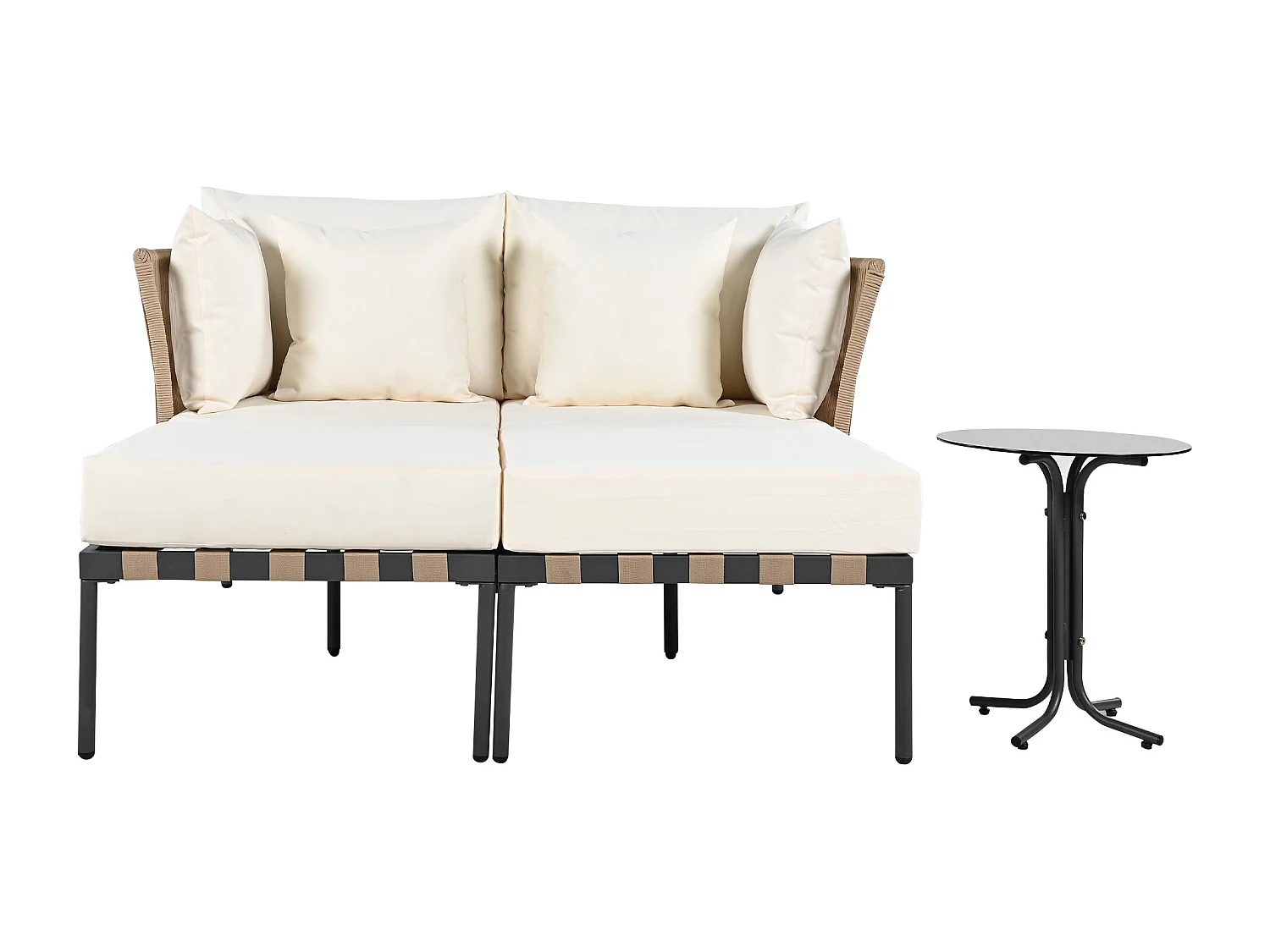 Sofá de jardim, espreguiçadeira de jardim amovível e modular com 4 almofadas e mesa de café, almofadas amovíveis e laváveis, bege