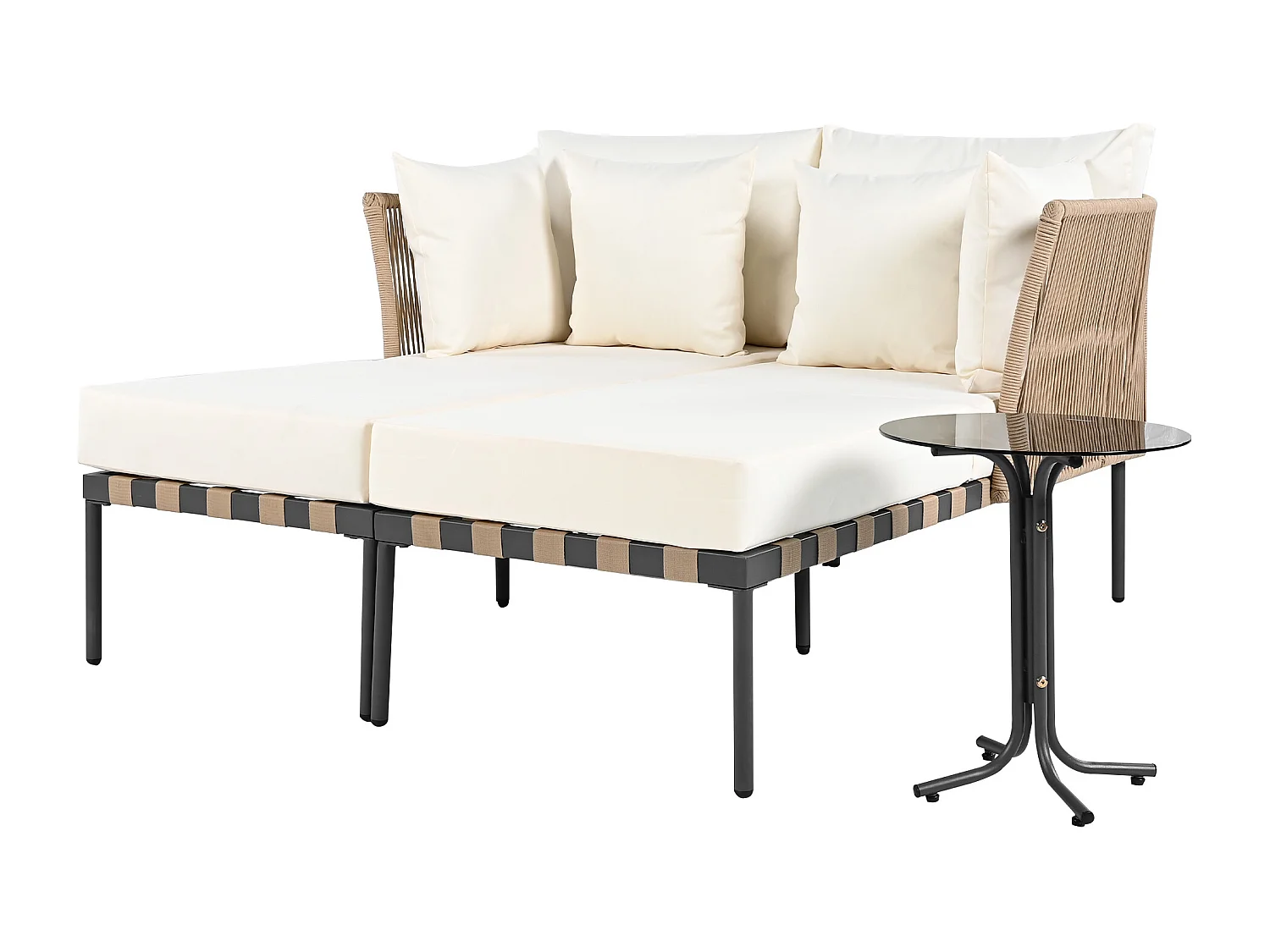 Sofá de jardim, espreguiçadeira de jardim amovível e modular com 4 almofadas e mesa de café, almofadas amovíveis e laváveis, bege