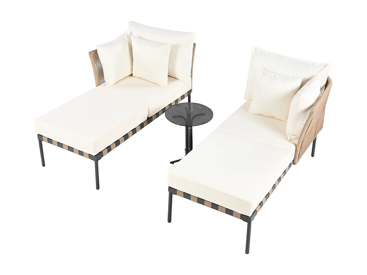Sofá de jardim, espreguiçadeira de jardim amovível e modular com 4 almofadas e mesa de café, almofadas amovíveis e laváveis, bege