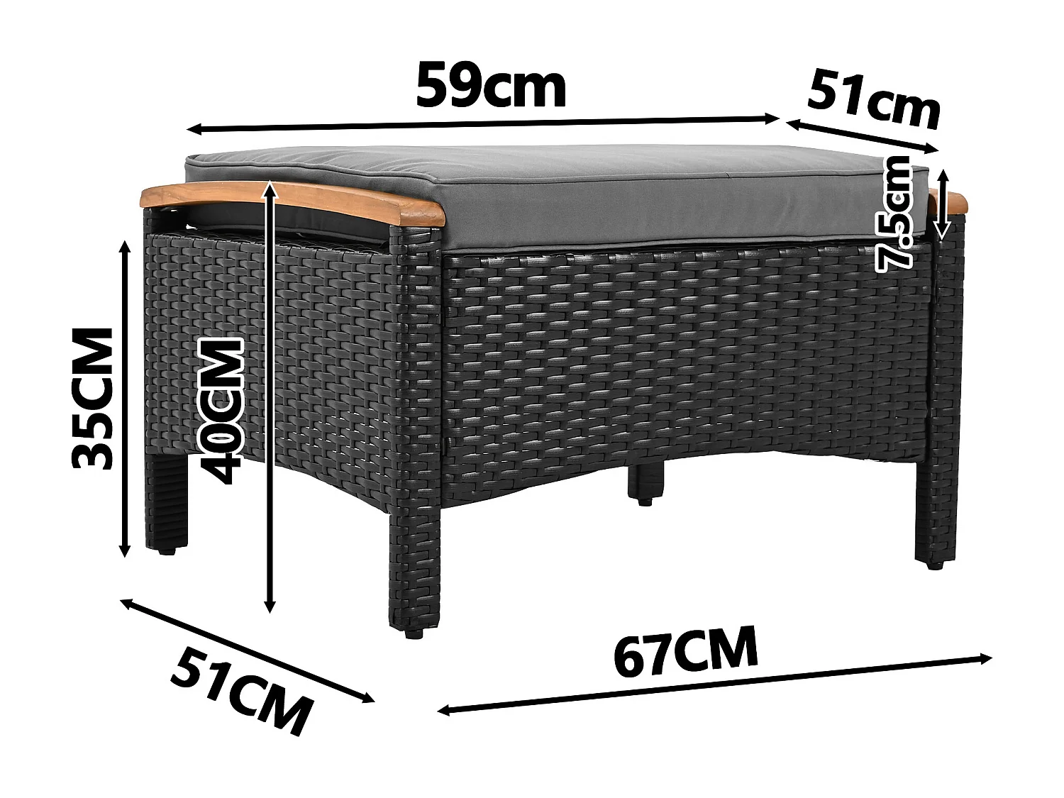 Ensemble de balcon en rotin (5 pièces), plateaux en bois d'acacia, coussins gris, capacité de charge de 160 kg