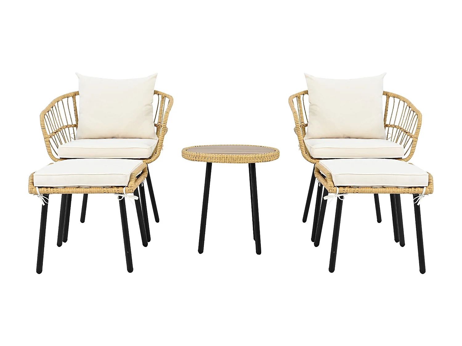 Ensemble Garden Relax 5 pièces, composé de 1 table de salle à manger, 2 chaises, 2 tabourets, meubles, rotin, naturel