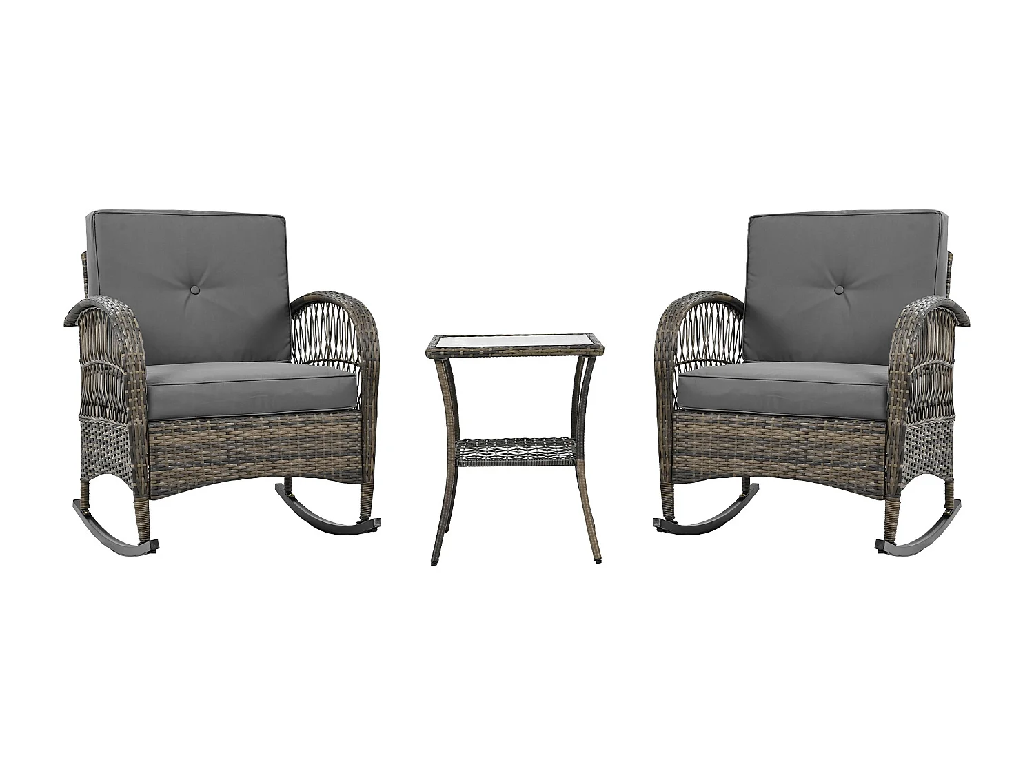 Rotan balkonset (3 stuks), grijze kussens, belastbaar tot 160 kg, grijs