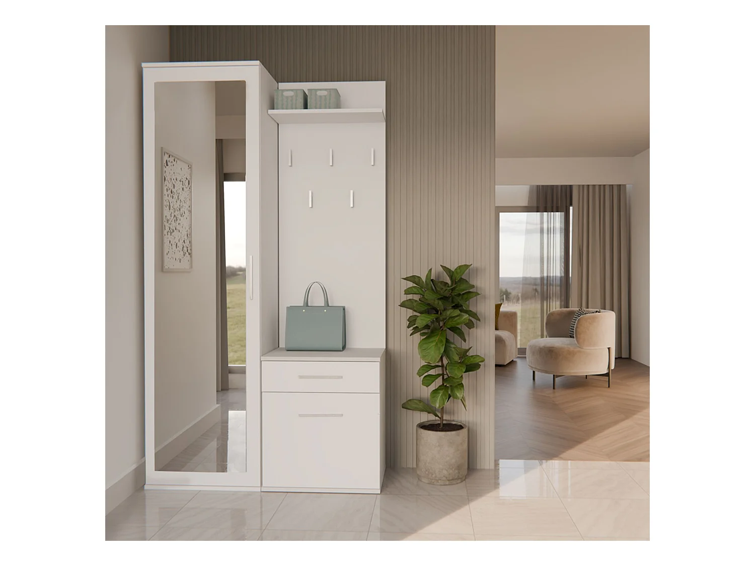 Ensemble d'entrée avec miroir – 100 cm – blanc – DUVIO
