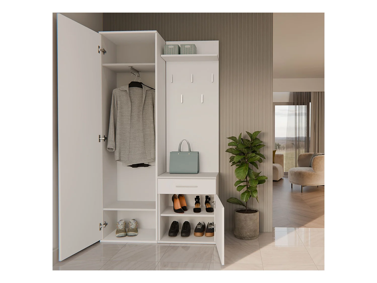 Ensemble d'entrée avec miroir – 100 cm – blanc – DUVIO