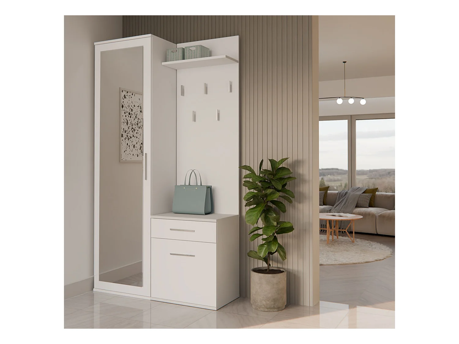 Ensemble d'entrée avec miroir – 100 cm – blanc – DUVIO