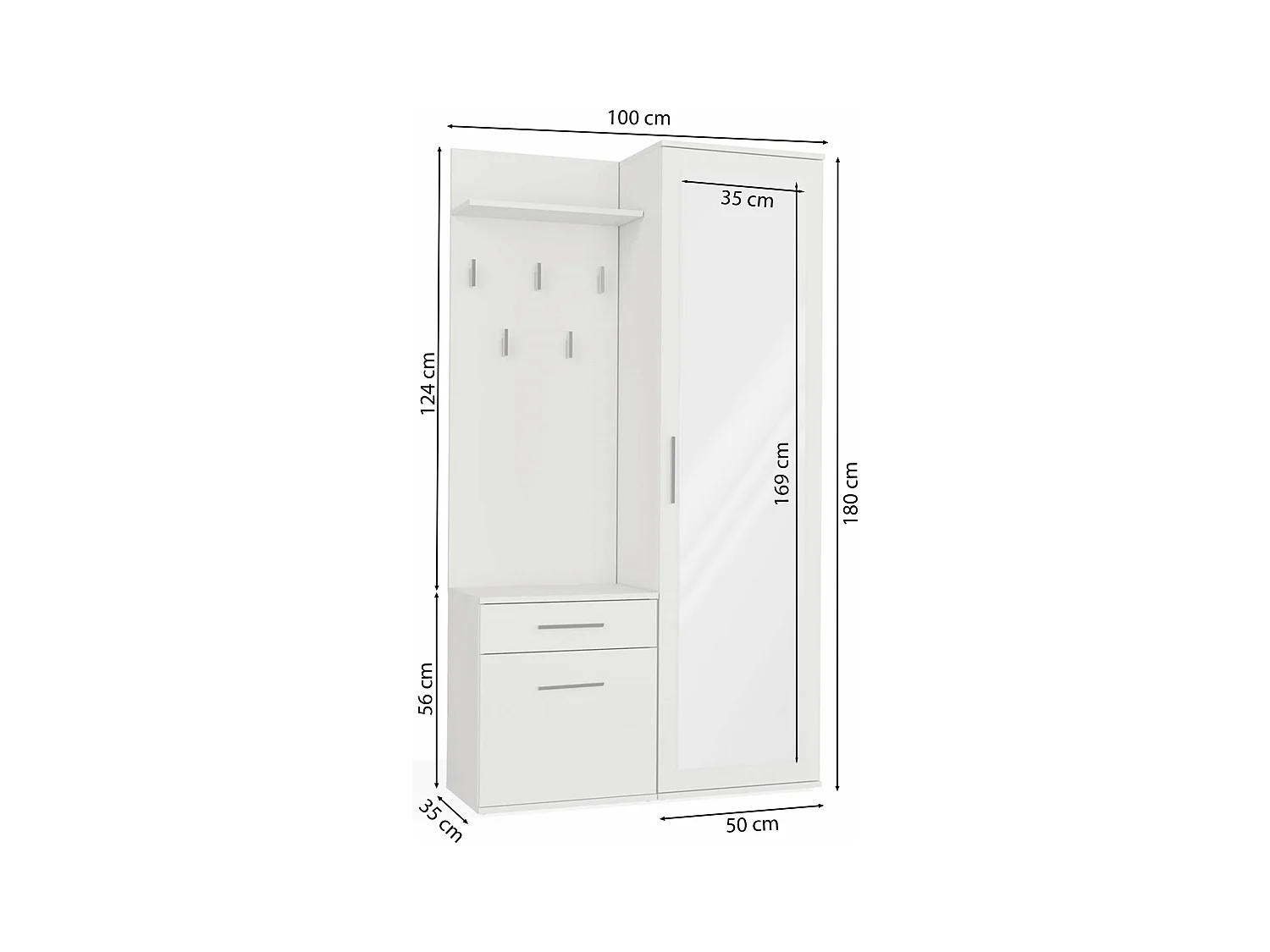 Ensemble d'entrée avec miroir – 100 cm – blanc – DUVIO