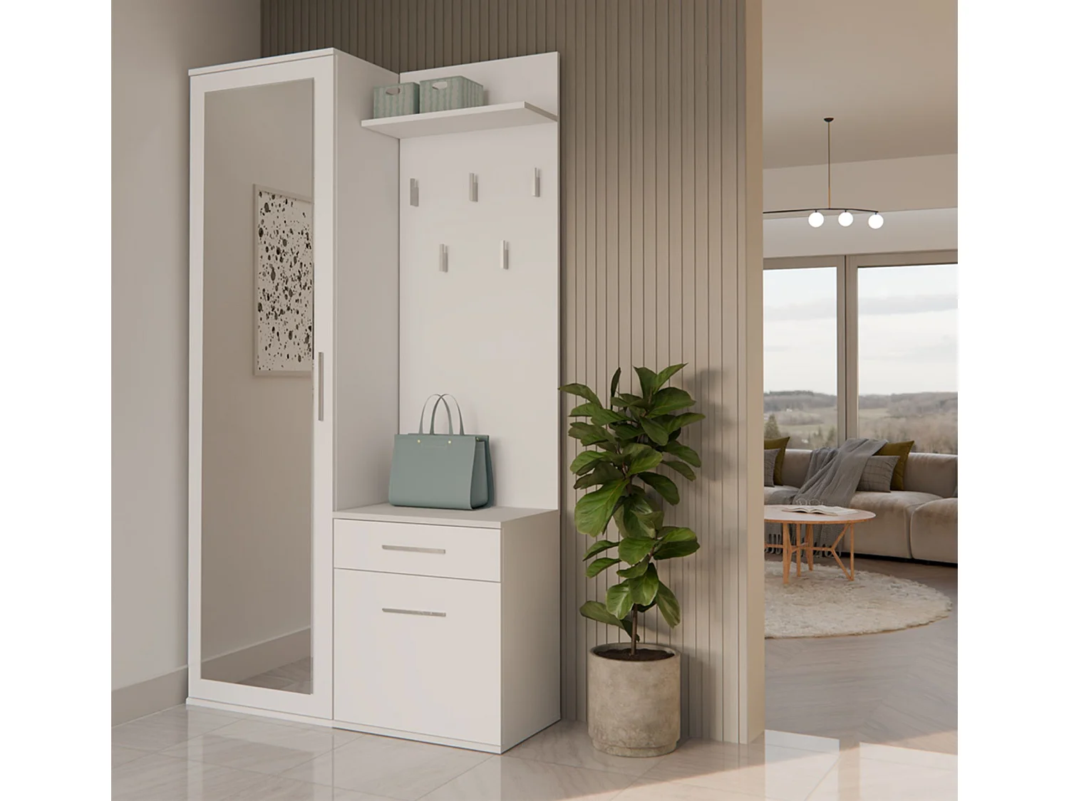 Ensemble d'entrée avec miroir – 100 cm – blanc – DUVIO