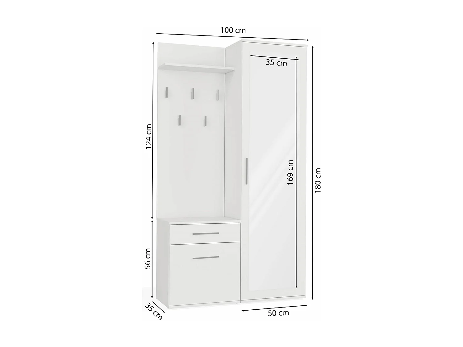 Ensemble d'entrée avec miroir – 100 cm – blanc – DUVIO