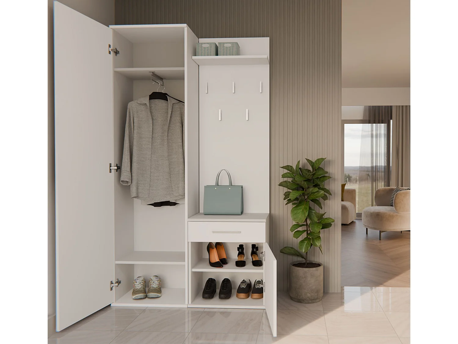 Ensemble d'entrée avec miroir – 100 cm – blanc – DUVIO