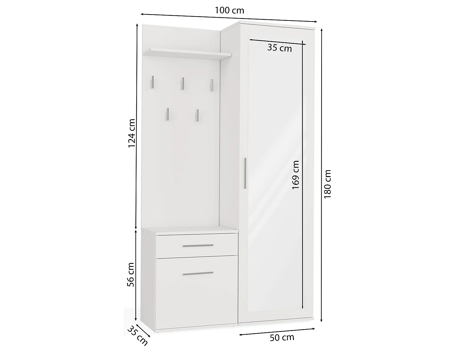 Entreeset met spiegel – 100 cm – wit – DUVIO