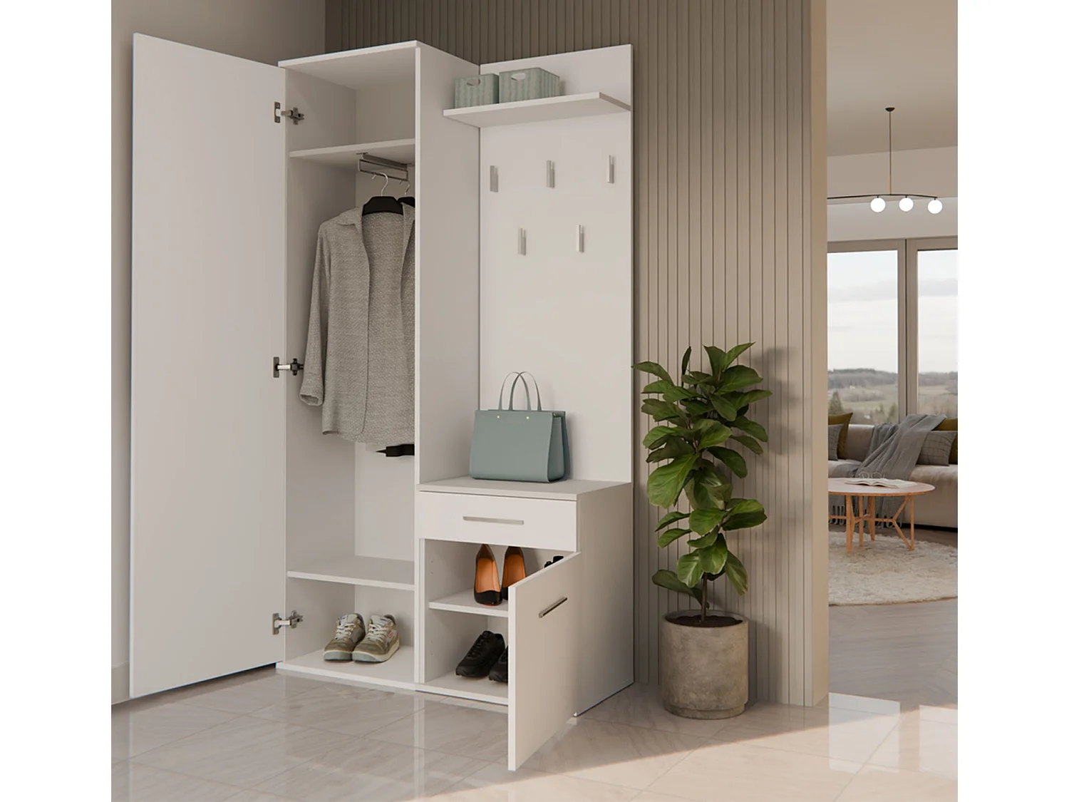 Entreeset met spiegel – 100 cm – wit – DUVIO
