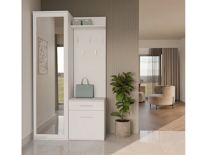 Ensemble d'entrée avec miroir – 100 cm – blanc – DUVIO