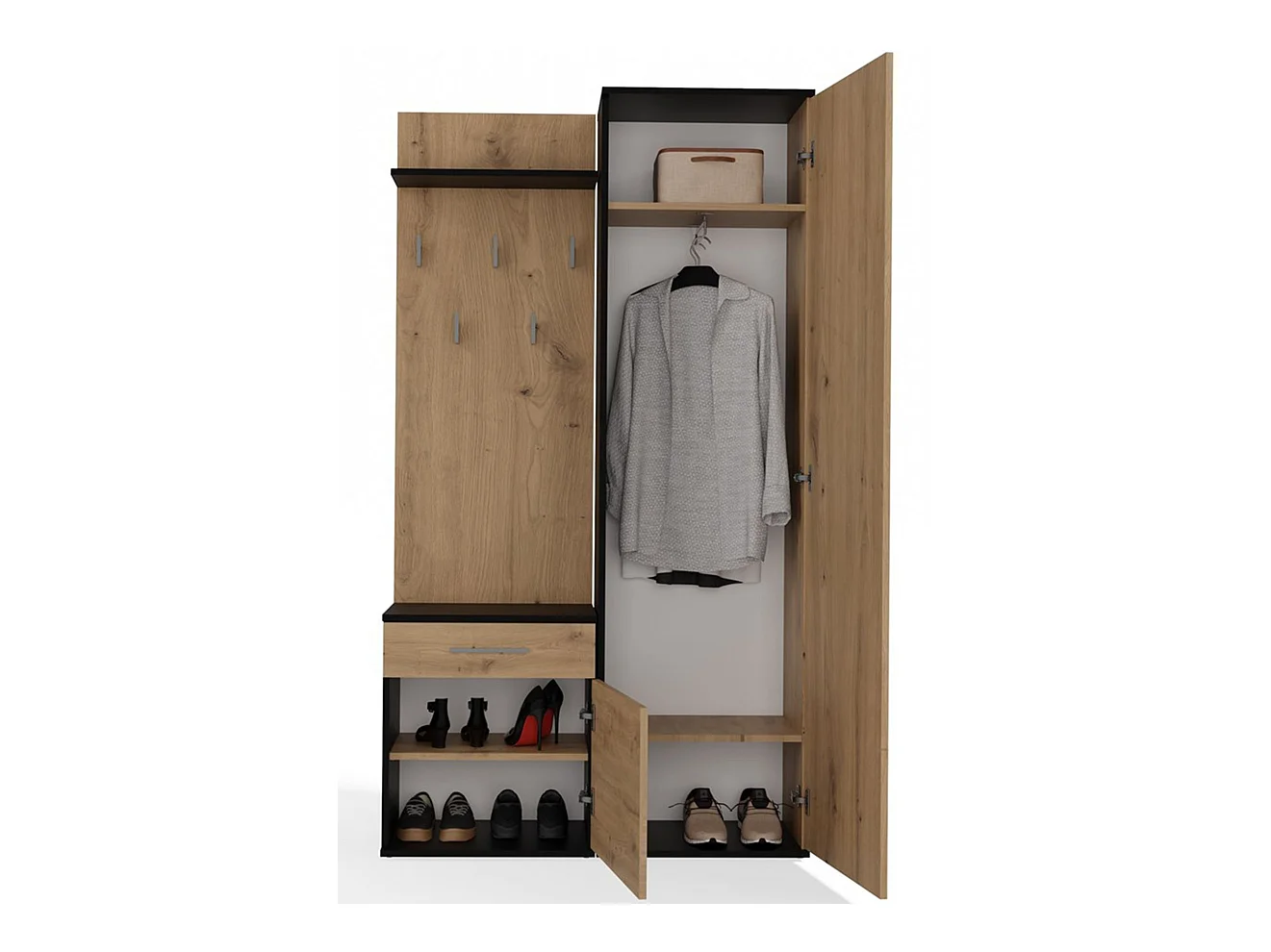 Flurgarderobe - mit Schrank und Spiegel - Eiche Artisan / Grau - 100 cm - DUVIO