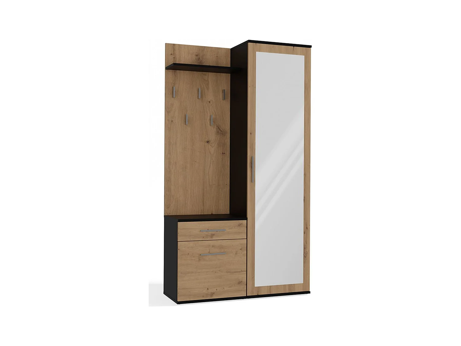 Flurgarderobe - mit Schrank und Spiegel - Eiche Artisan / Grau - 100 cm - DUVIO