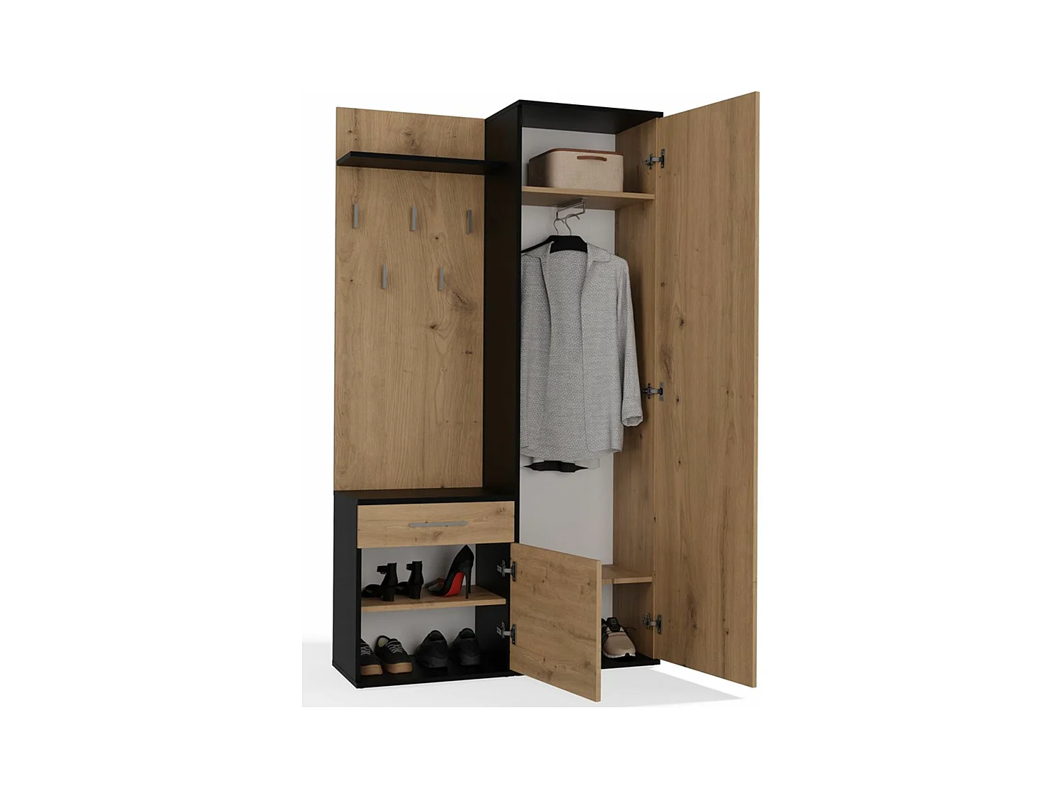 Flurgarderobe - mit Schrank und Spiegel - Eiche Artisan / Grau - 100 cm - DUVIO
