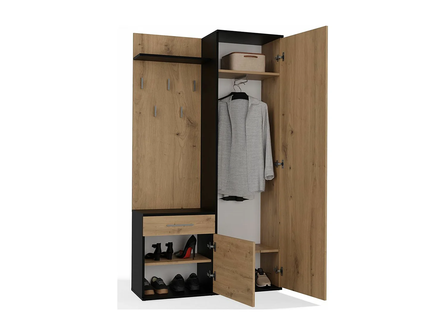 Entreeset met spiegel – 100 cm – ambachtelijk eiken / grijs – DUVIO