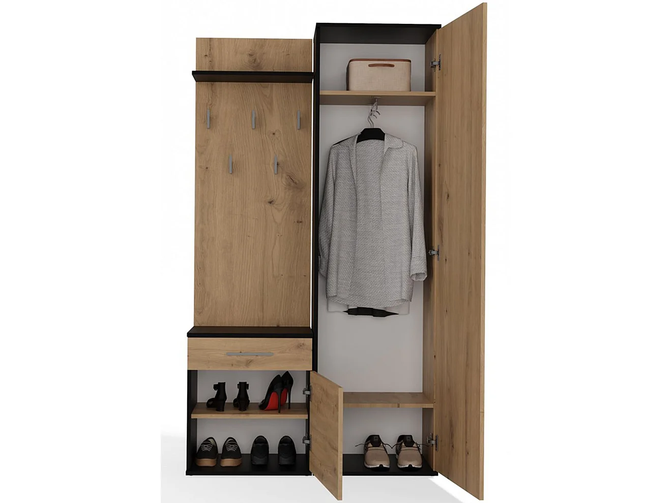 Ensemble d'entrée avec miroir – 100 cm – chêne artisan / gris – DUVIO