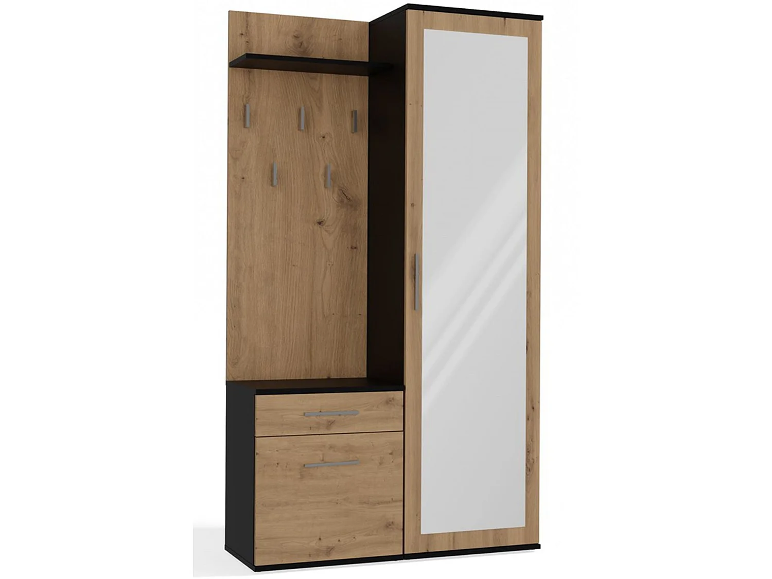 Ensemble d'entrée avec miroir – 100 cm – chêne artisan / gris – DUVIO