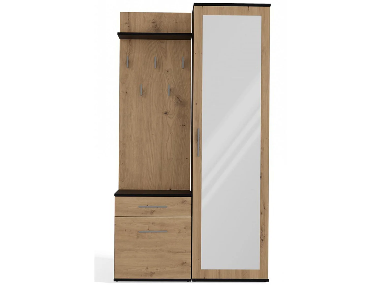 Ensemble d'entrée avec miroir – 100 cm – chêne artisan / gris – DUVIO