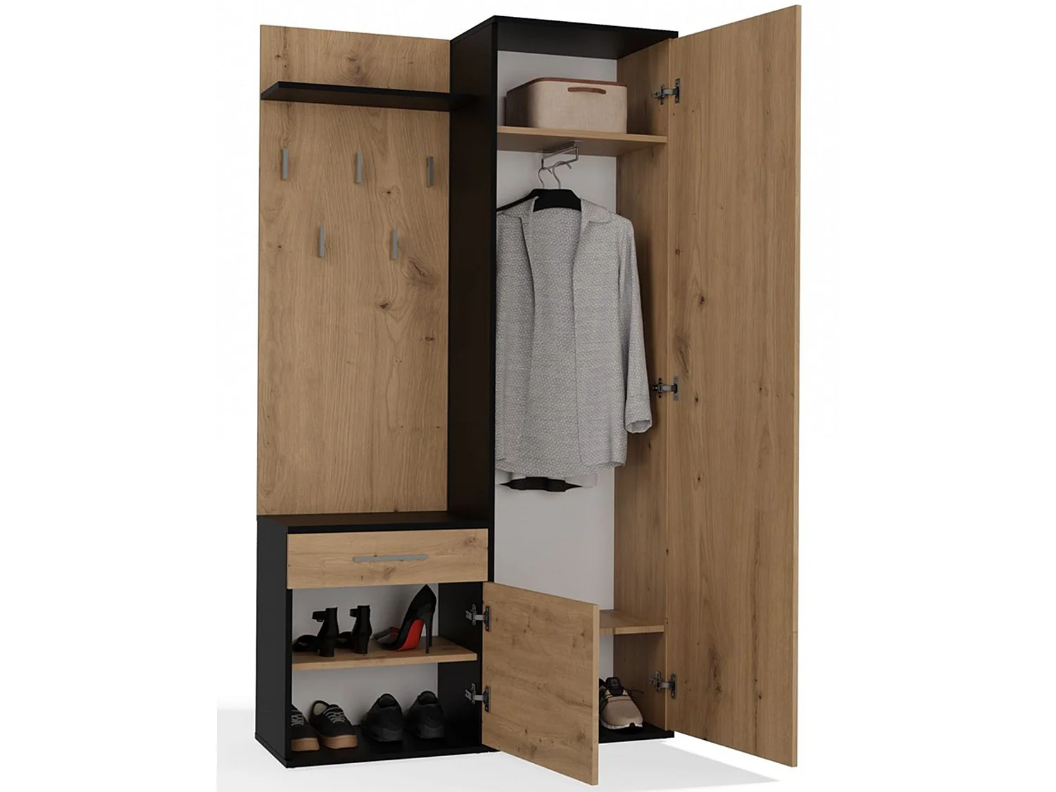 Ensemble d'entrée avec miroir – 100 cm – chêne artisan / gris – DUVIO