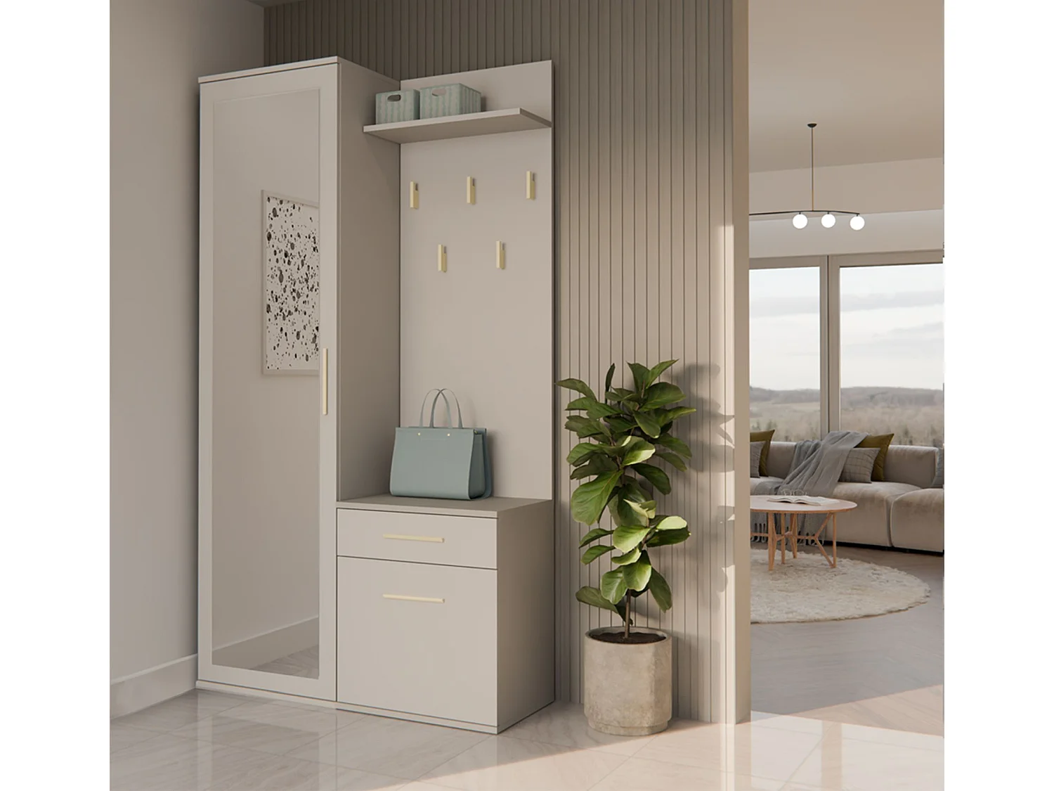 Ensemble d'entrée avec miroir – 100 cm – greige – DUVIO