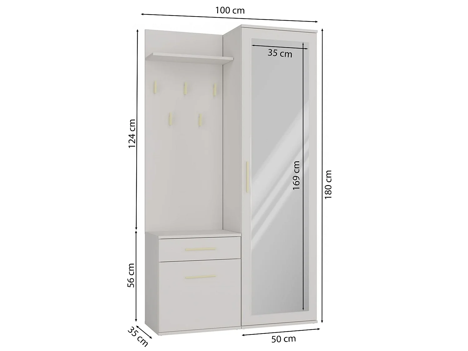 Ensemble d'entrée avec miroir – 100 cm – greige – DUVIO