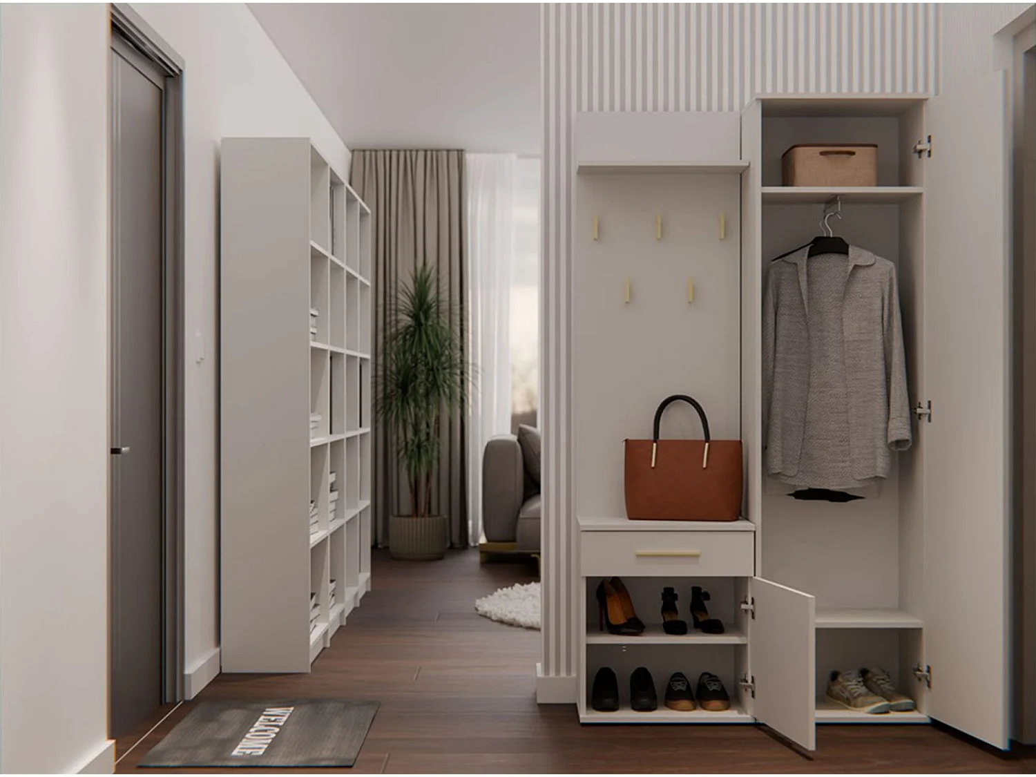 Ensemble d'entrée avec miroir – 100 cm – greige – DUVIO