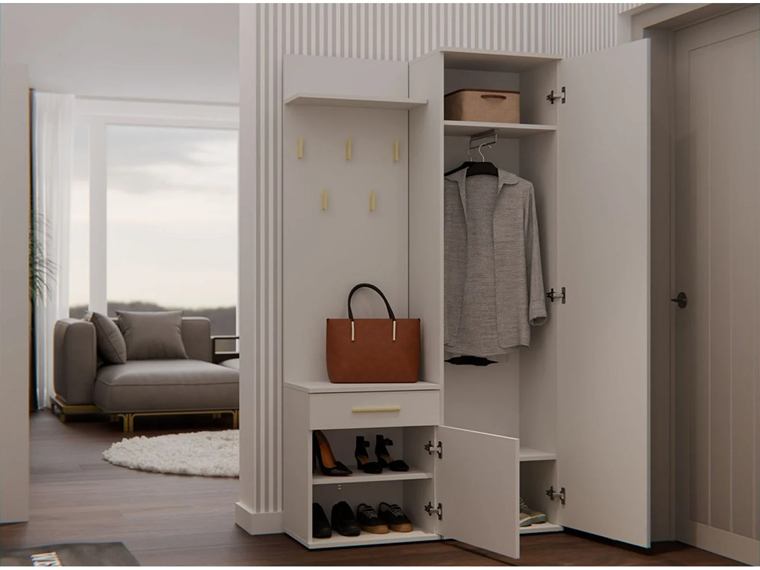 Ensemble d'entrée avec miroir – 100 cm – greige – DUVIO
