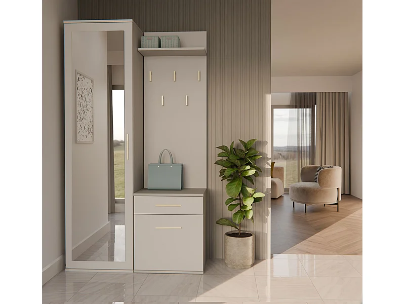 Flurgarderobe - mit Schrank und Spiegel - Greige - 100 cm - DUVIO