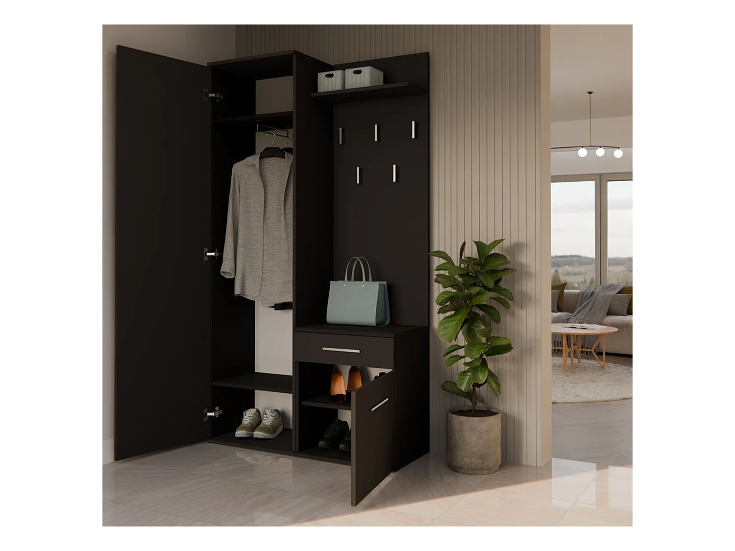 Ensemble d'entrée avec miroir – 100 cm – noir – DUVIO