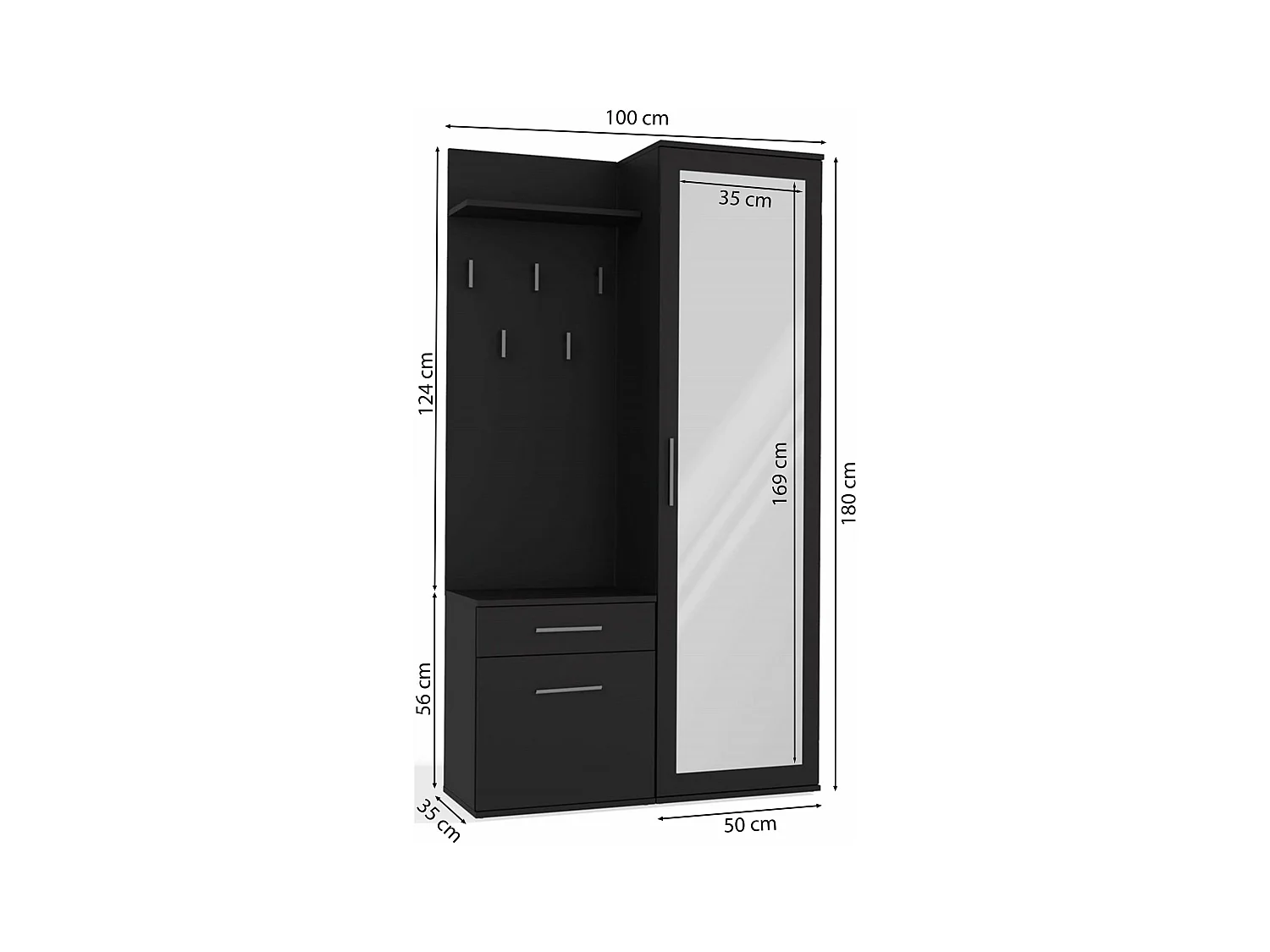 Ensemble d'entrée avec miroir – 100 cm – noir – DUVIO