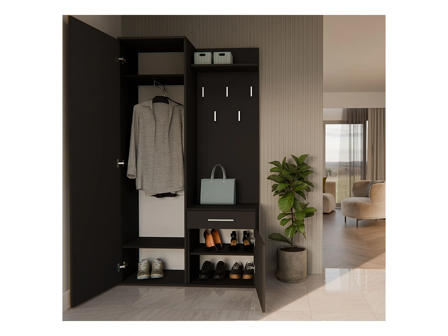 Ensemble d'entrée avec miroir – 100 cm – noir – DUVIO