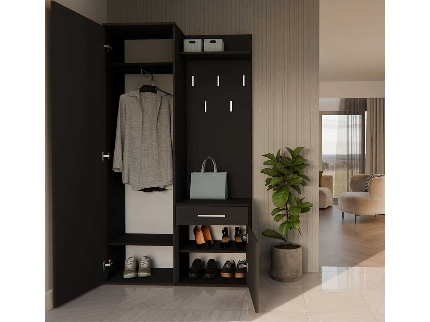 Ensemble d'entrée avec miroir – 100 cm – noir – DUVIO