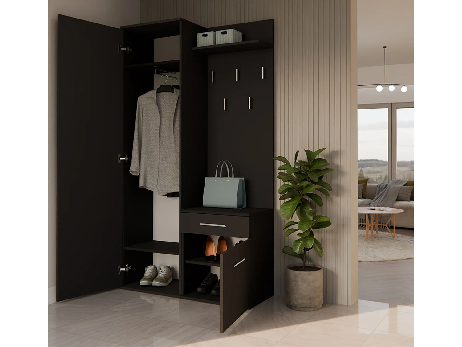 Ensemble d'entrée avec miroir – 100 cm – noir – DUVIO