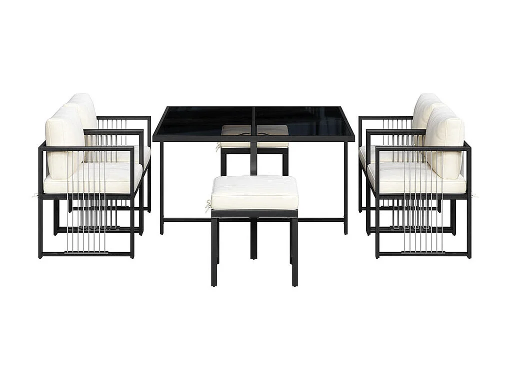 Outdoor-Esstisch und Stühle, 7-teiliges Set, 6 Sitzplätze, Tisch aus gehärtetem Glas, schwarz