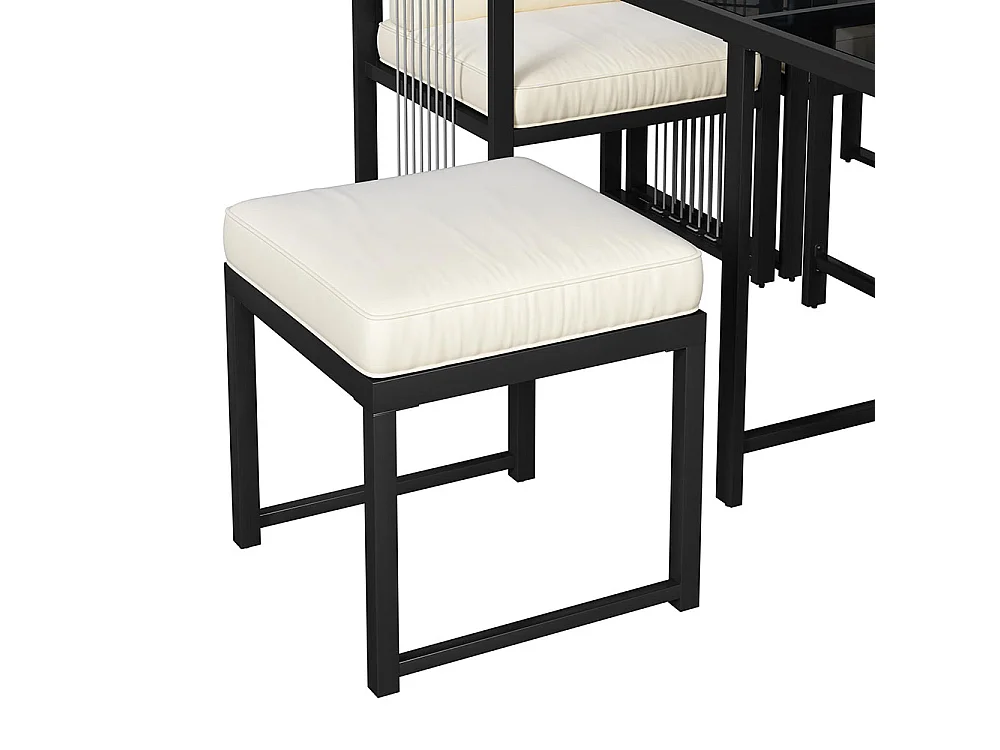 Outdoor-Esstisch und Stühle, 7-teiliges Set, 6 Sitzplätze, Tisch aus gehärtetem Glas, schwarz