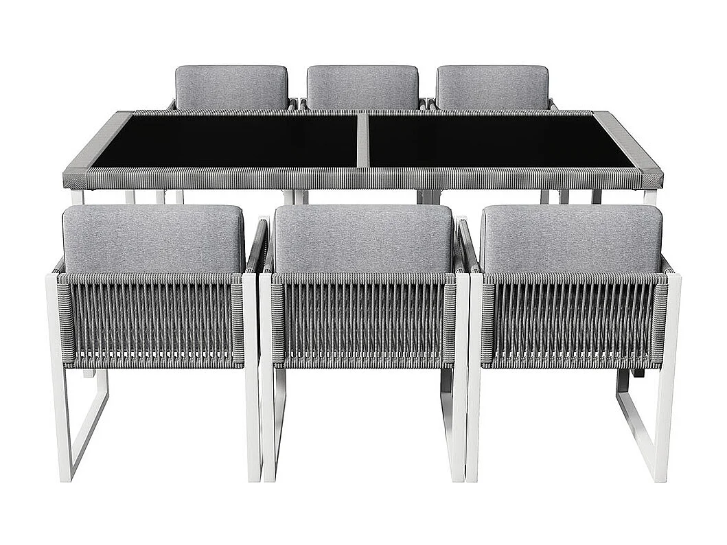 Tavolo e sedie da giardino per 6 persone con poltrone e rivestimento in tessuto sfoderabile e lavabile