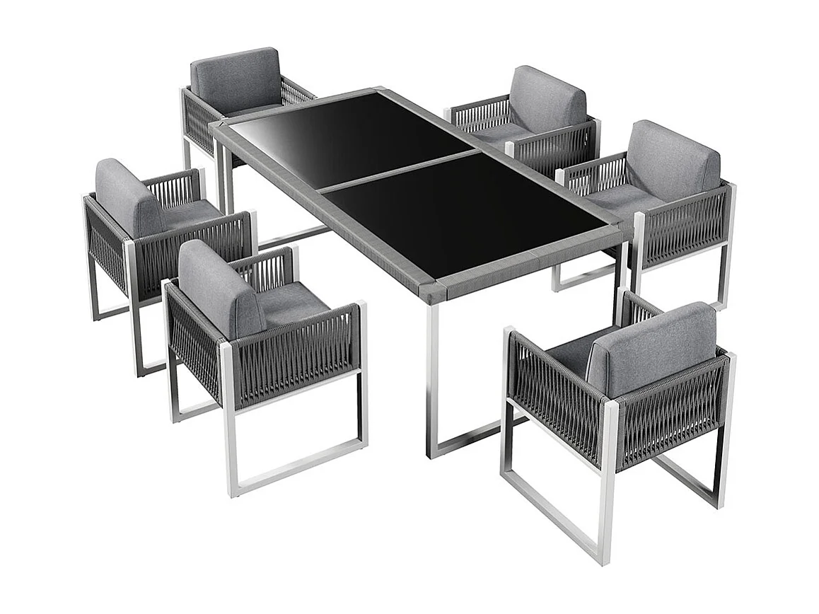 Tavolo e sedie da giardino per 6 persone con poltrone e rivestimento in tessuto sfoderabile e lavabile