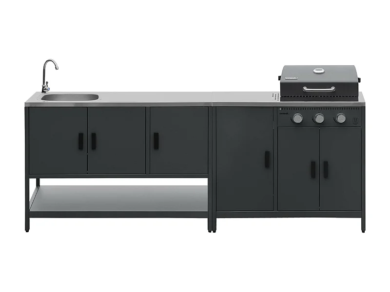 Cucina esterna 3 moduli con barbecue a gas 3 bruciatori su piedi,