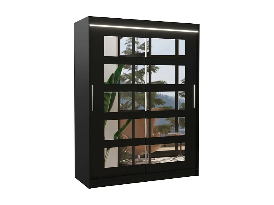 Armoire Fran (150cm)/portes coulissantes/LED/miroir/Noir