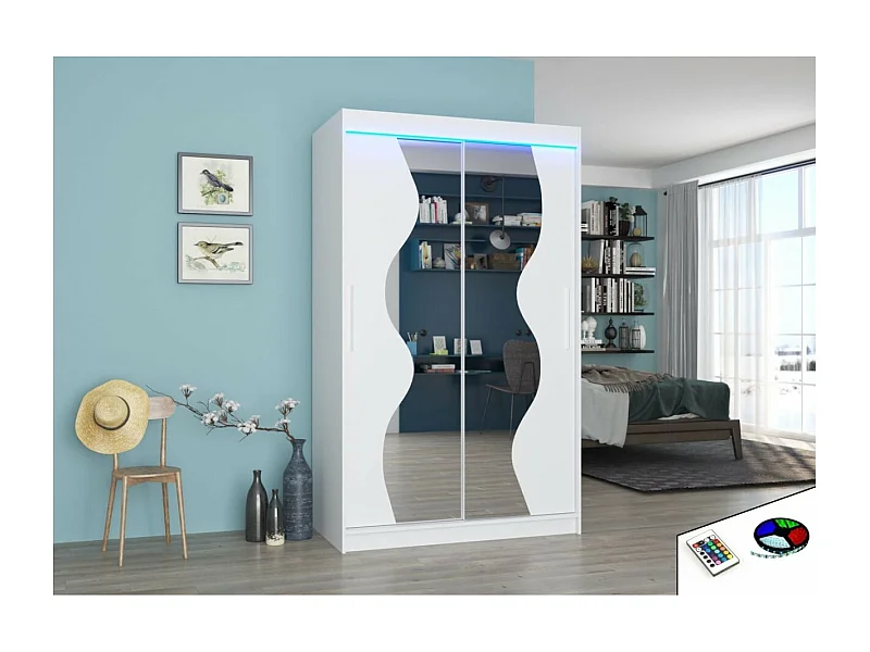 Armoire Roswald (120cm)/portes coulissantes/LED/miroir/Blanc