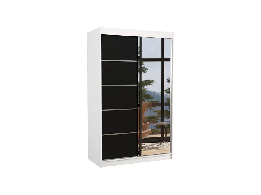 Armadio Lamma (120 cm)/ante scorrevoli/specchio/Bianco&Nero