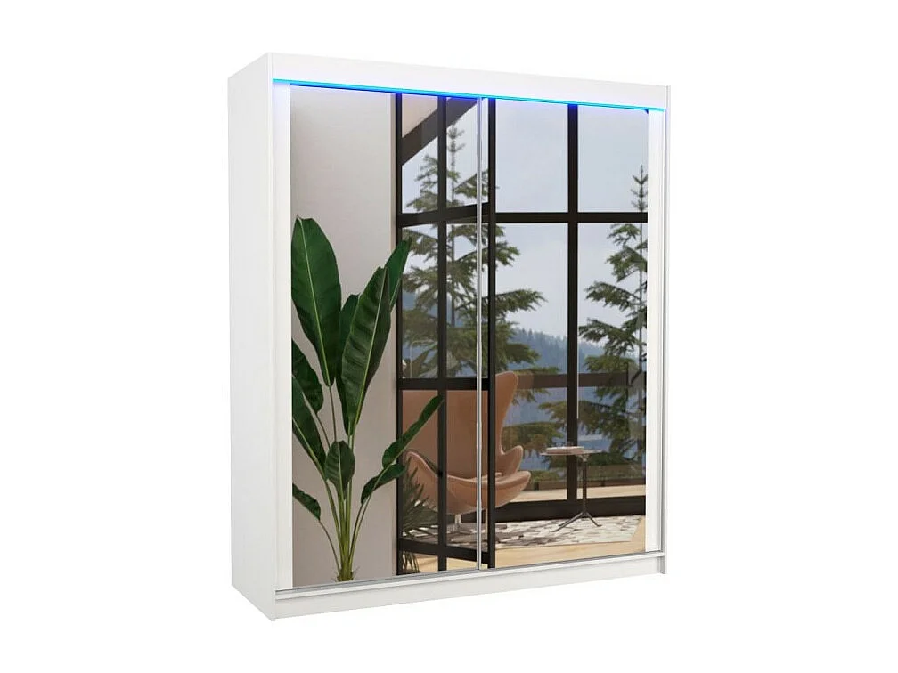 Kleiderschrank Morenz (180cm)/Schiebetüren/Spiegel//LED/Weiss