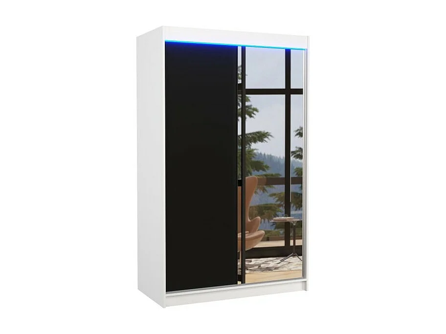 Armoire Reyna (120cm)/portes coulissantes/LED/miroir/Blanc&Noir