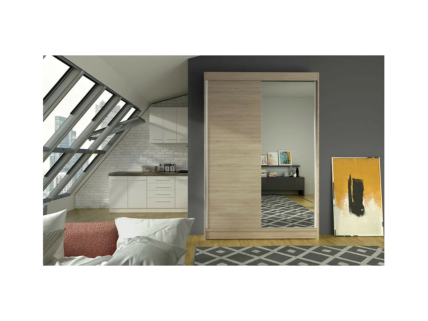 Armoire Reyna (120cm)/portes coulissantes/miroir/Sonoma