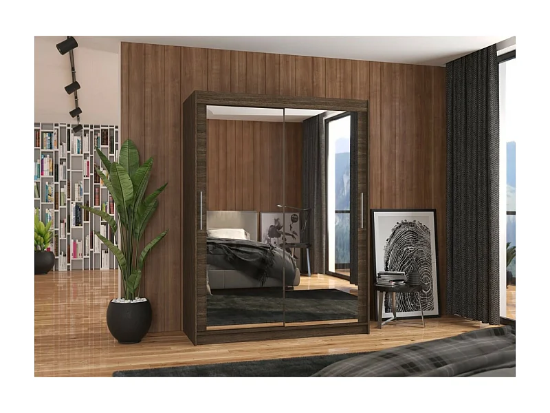 Armadio Vermo (150cm)/ante scorrevoli/specchio/Marrone