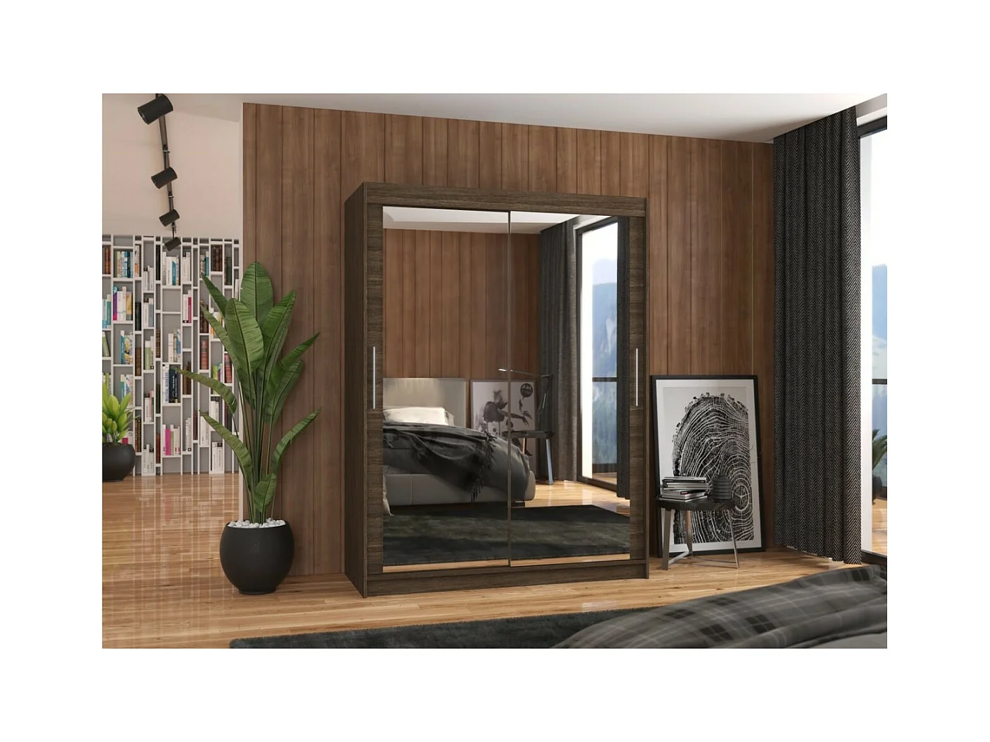 Armoire Vermo (150cm)/portes coulissantes/miroir/Marron