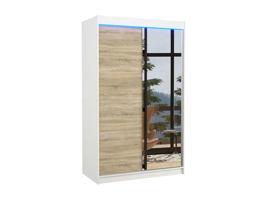 Armoire Reyna (120cm)/portes coulissantes/LED/miroir/Blanc&Sonoma