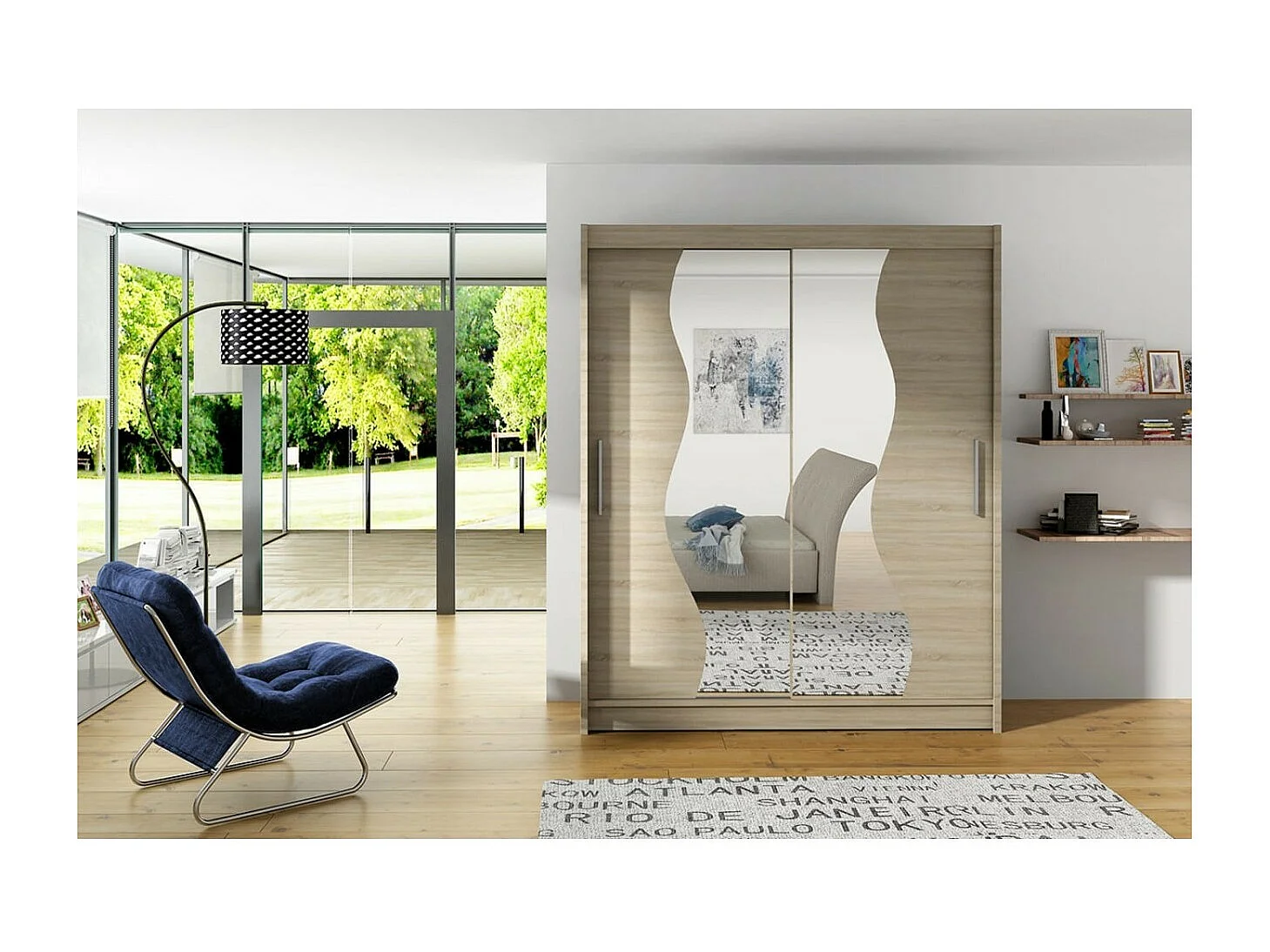 Armoire Lenzo (150cm)/portes coulissantes/miroir/Sonoma